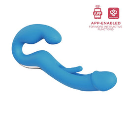 Harmony Duo Vibrating Strap-On with Tapping - Blue