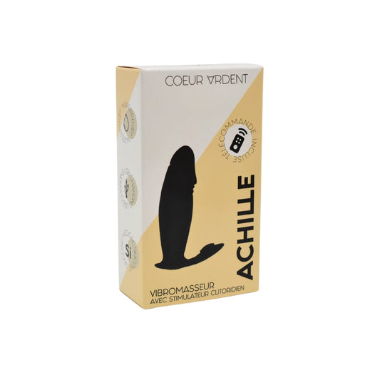 ACHILLE, Mini Vibromasseur Noir USB, Forme Pénis avec Stimulation Clitoridienne, avec Télécommande