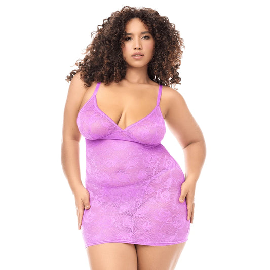 Babydoll Grande Taille Dentelle - Violette et String