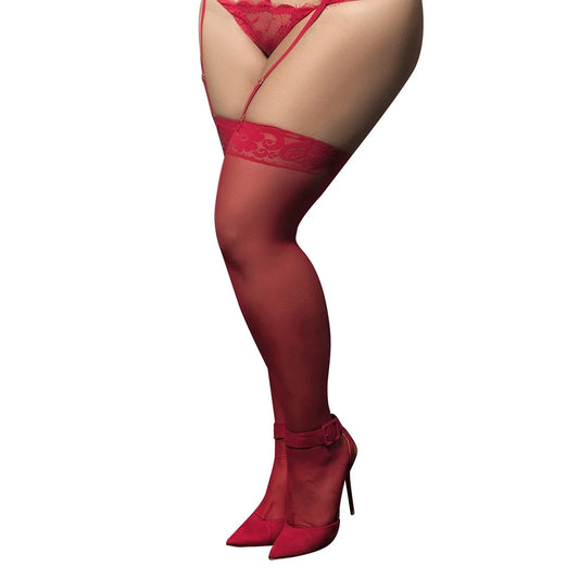 Bas Nylon Rouges Autofixants, Grande Taille, Jarretières Dentelle