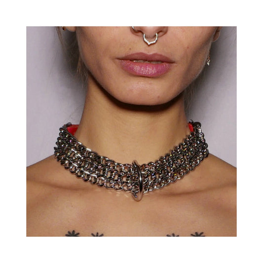 Collier Chaines Cuir - Rouge