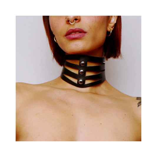 Collier Découpé en Cuir - Noir