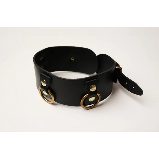 Collier en Cuir Collection Anneaux - NOIR & GOLD