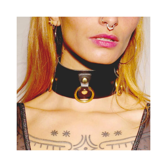 Collier en Cuir Collection Anneaux - NOIR & GOLD