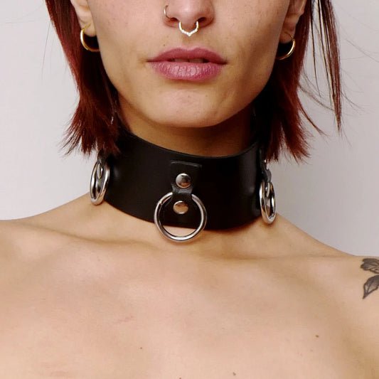 Collier en Cuir Collection Anneaux - Noir
