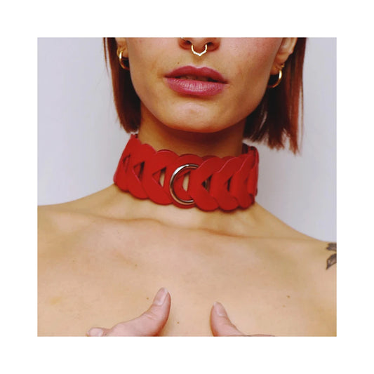 Collier en Cuir Tressé - Rouge