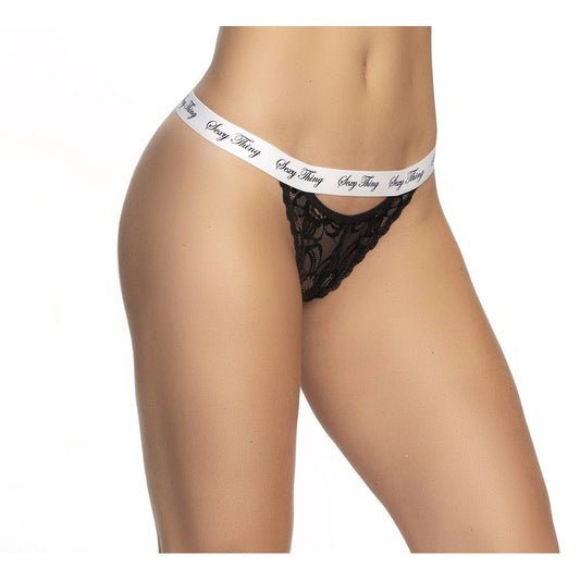 Culotte Dentelle Noir avec Ceinture - Blanc