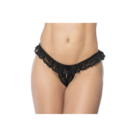 Culotte Ouverte Noir avec Froufrou en Dentelle