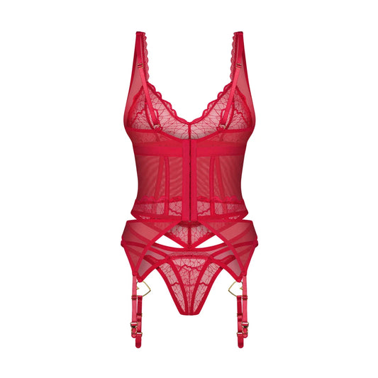 Cupide Desir Corset et String - Rouge
