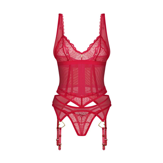Cupide Desir Corset et String - Rouge