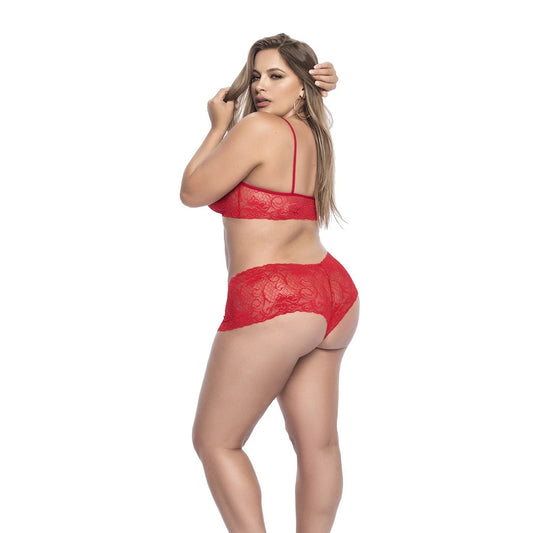 Ensemble Lingerie, Grande Taille, Rouge Top Bustier et Shorty Dentelle