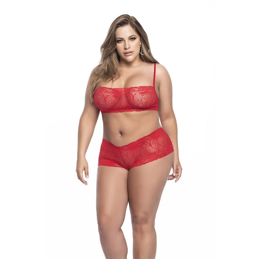 Ensemble Lingerie, Grande Taille, Rouge Top Bustier et Shorty Dentelle
