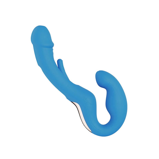 Harmony Duo Strap On Vibrant avec Tapotage - Bleu