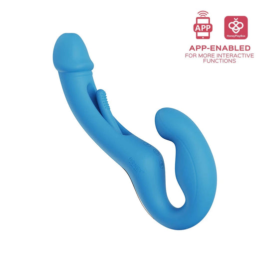 Harmony Duo Strap On Vibrant avec Tapotage - Bleu