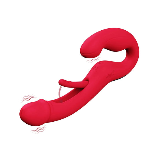 Harmony Duo Strap On Vibrant avec Tapotage - Rouge