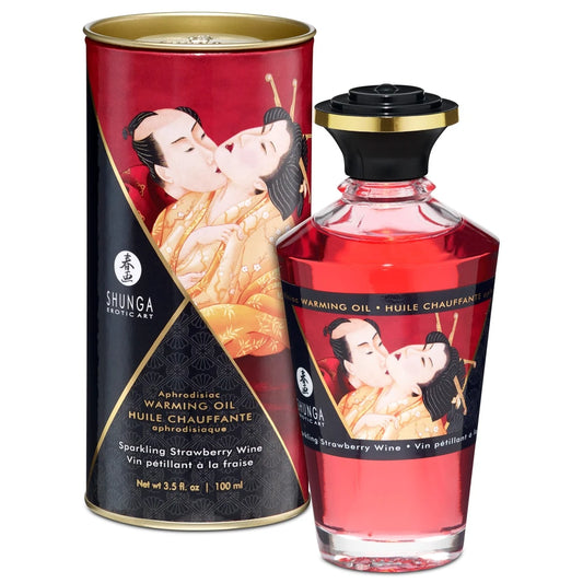 Huile Chauffante Aphrodisiaque - Vin Pétillant à la Fraise 100ml