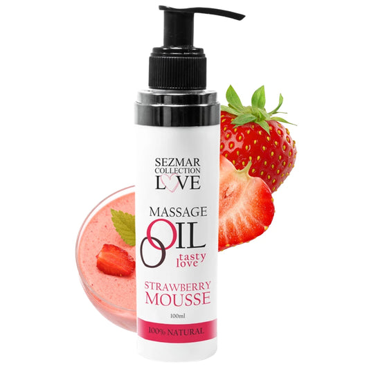 Huile de Massage Comestible Mousse de Fraise 100ml 100% Naturelle