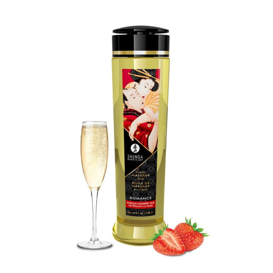Huile de Massage Érotique - Romance - Vin Pétillant Fraise - 240 Ml