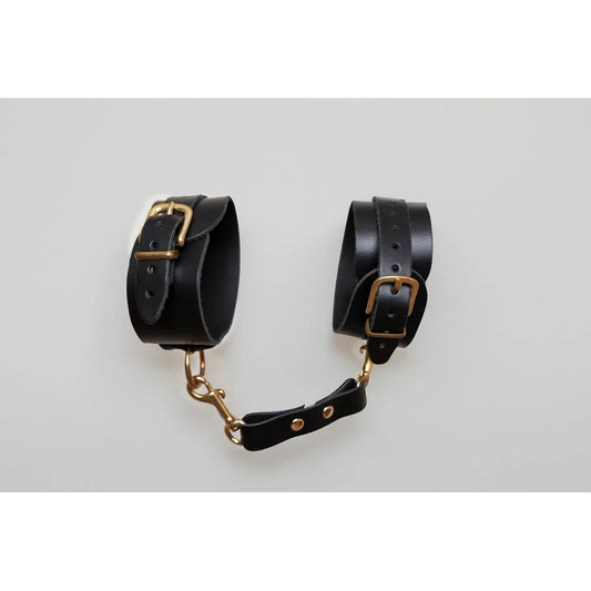 Menottes en Cuir Collection Anneaux - NOIR & GOLD