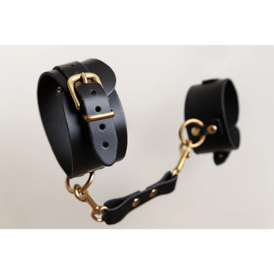 Menottes en Cuir Collection Anneaux - NOIR & GOLD