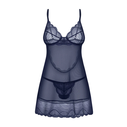 Nightly Blue Nuisette et String - Bleu
