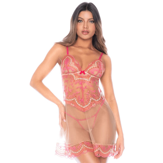 Nuisette en Résille Brodée avec String