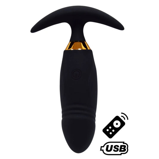 PEACH, Plug Vibrant Noir Long USB avec Télécommande, dans un Silicone Médical Doux et Lisse