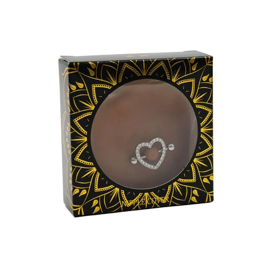 Paire de Cache-tétons Piercing Barre Coeur Faux Diamant Peau Foncée