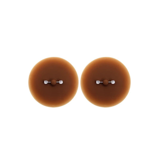 Paire de Cache-tétons Piercing Barre Demi-anneau Faux Diamant Peau Foncée