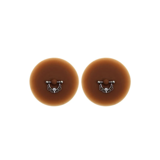 Paire de Cache-tétons Piercing Barre Faux Diamant Peau Foncée