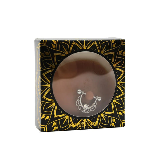 Paire de Cache-tétons Piercing Barre Faux Diamant Peau Foncée