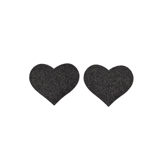 Paire de Cache Tétons Adhésifs Coeur Pailleté - Noir