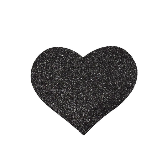 Paire de Cache Tétons Adhésifs Coeur Pailleté - Noir