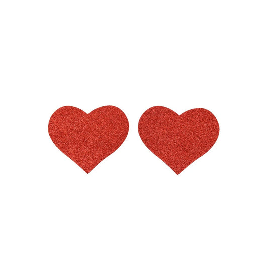 Paire de Cache Tétons Adhésifs Coeur Pailleté - Rouge