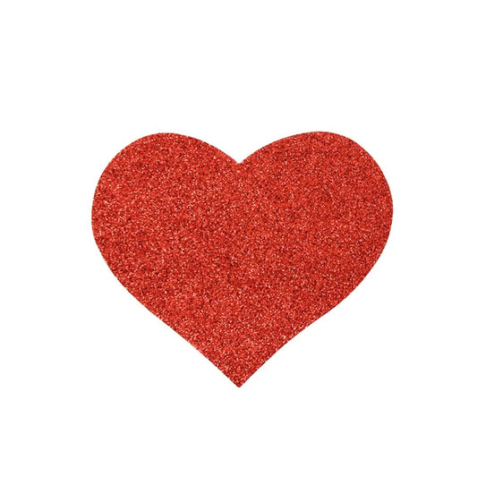 Paire de Cache Tétons Adhésifs Coeur Pailleté - Rouge