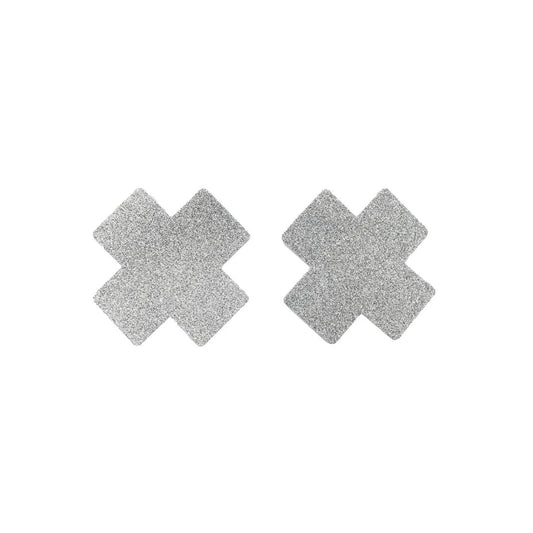 Paire de Cache Tétons Adhésifs Croix Pailletée - Blanc