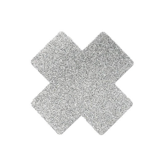Paire de Cache Tétons Adhésifs Croix Pailletée - Blanc