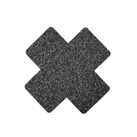 Paire de Cache Tétons Adhésifs Croix Pailletée - Noir