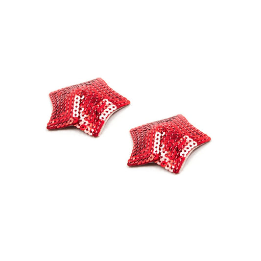 Paire de Cache Tétons Adhésifs Étoile Pailletée Sequin - Rouge