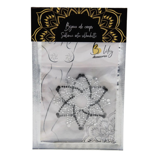 Paire de Cache Tétons Adhésifs Strass - Noir
