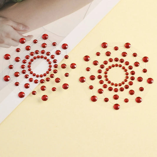 Paire de Cache Tétons Adhésifs Strass - Rouge