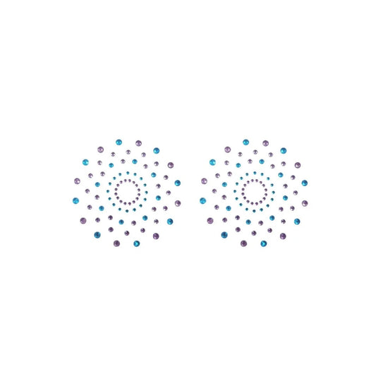 Paire de Cache Tétons Adhésifs Strass Bleu et - Violet