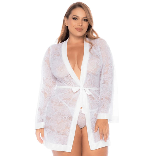 Peignoir Grande Taille en Dentelle - Blanc