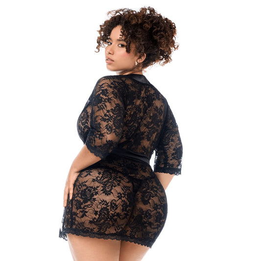 Peignoir en Dentelle Grande Taille Mapalé avec String Assorti