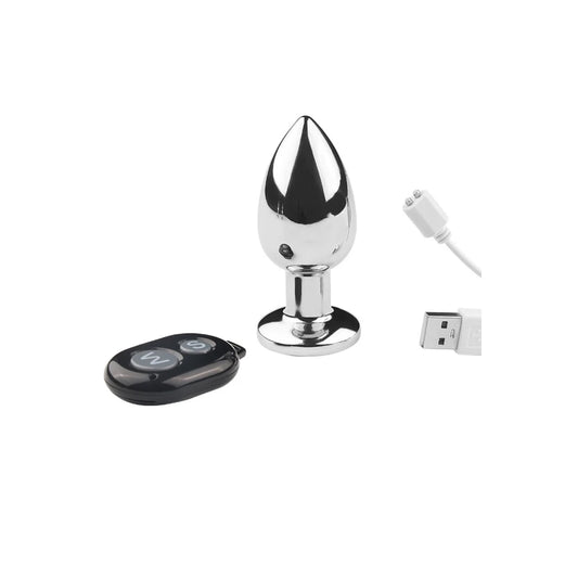 Plug Vibrant Acier Inoxydable Anal Taille M avec Télécommande, USB BOOTY
