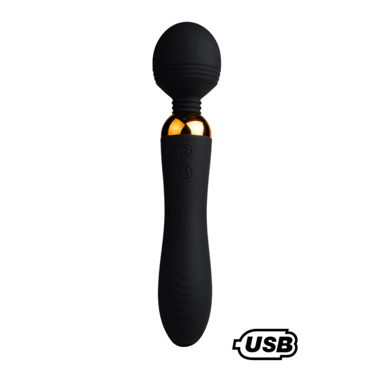 SHAKE Noir, Vibromasseur Wand USB en Silicone Médical avec 2 Puissants Moteurs Indépendants