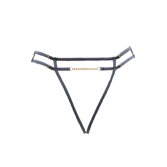 String Gris avec Bijou Couleur Aléatoire et Chaîne Dorée