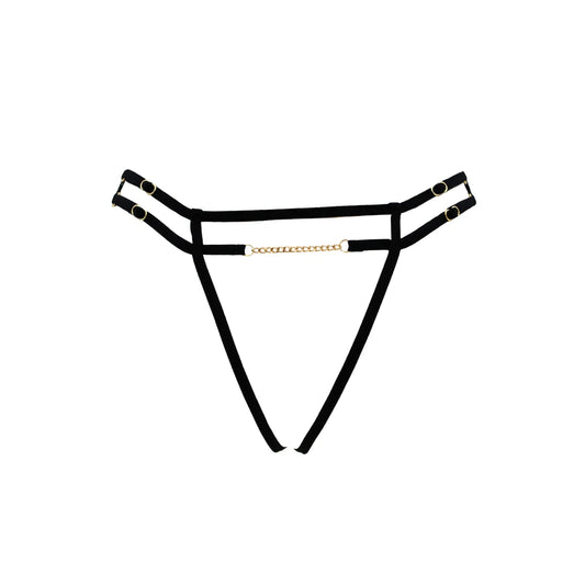 String Noir avec Bijou Couleur Aléatoire et Chaîne Dorée