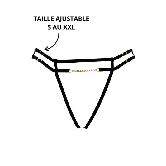 String Noir avec Bijou Couleur Aléatoire et Chaîne Dorée
