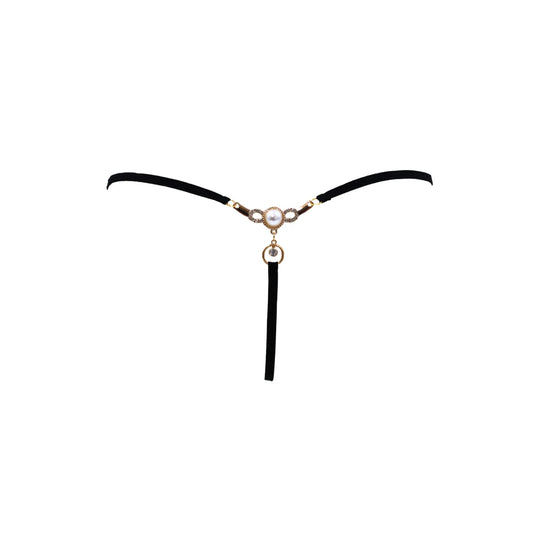 String Noir avec Bijou Perle Strass Dorés